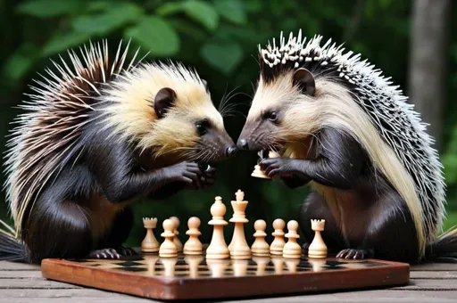 Prompt: Porcupines playing chess 