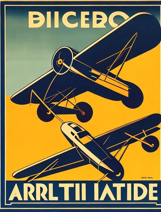 Prompt: Art deco travel poster with bi plane

