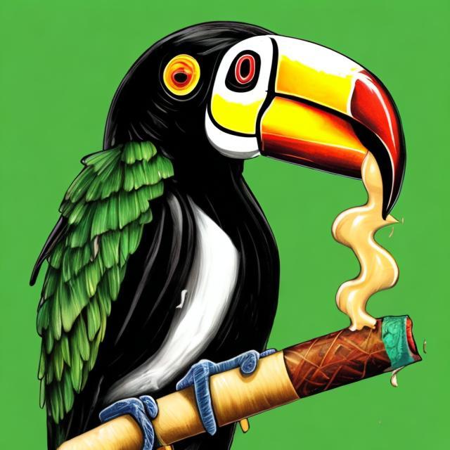 Prompt:  toucan with the heads smoking cigar 
