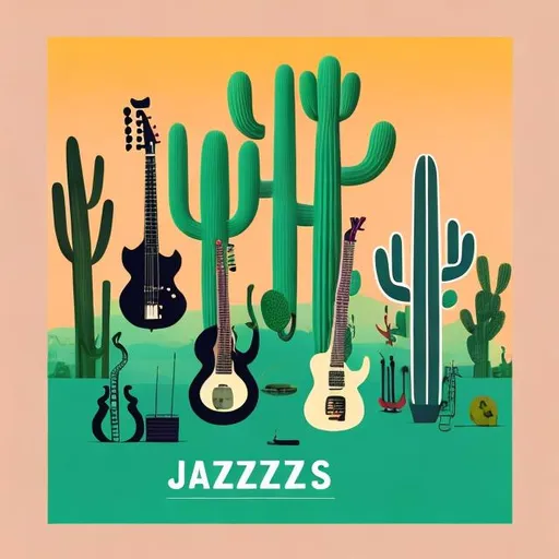 Prompt: Jazz album cover with cacti and musical  instruments  minimalist style 