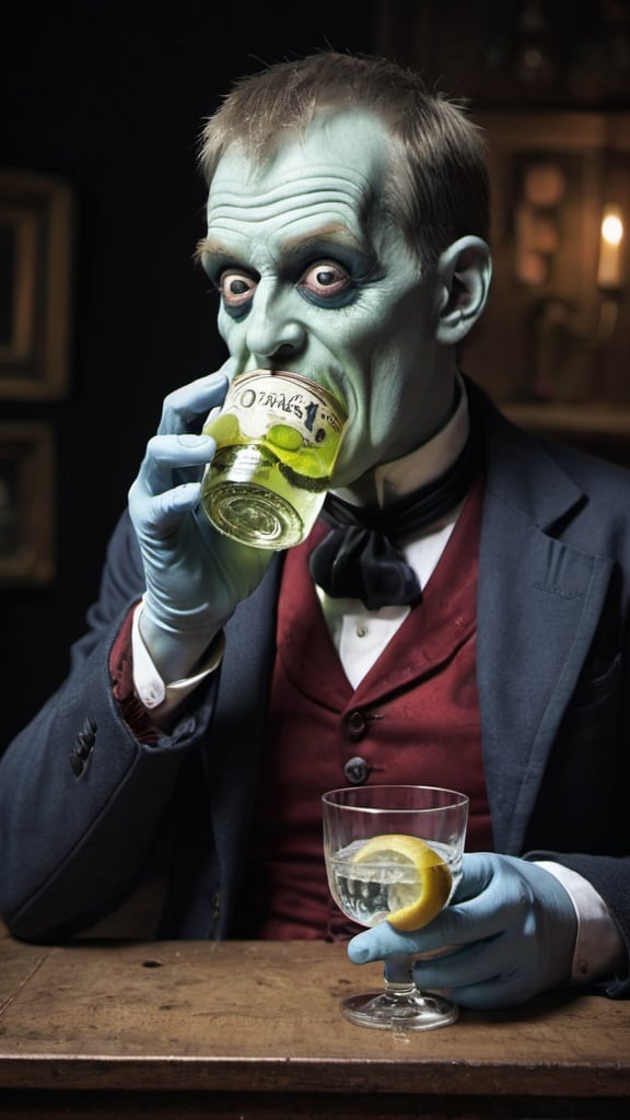 Prompt: grotesque man drinking gin
