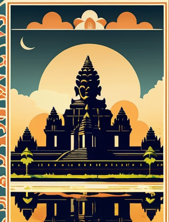 Prompt: Travel poster Ankor Wat art deco style