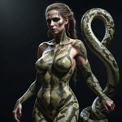 Prompt: Grotesque snake woman. Full body. Full length, 8K. UHD. Photorealistic. Hyper detailed. 