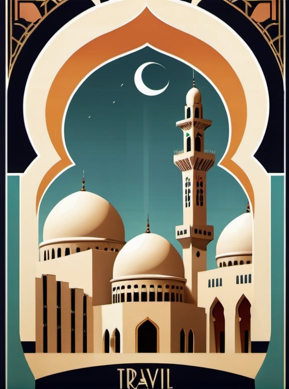 Prompt: Arabic city art deco travel poster  