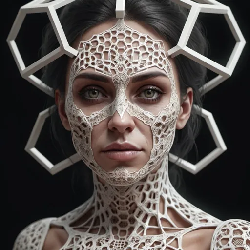 Prompt: Grotesque hexagon woman. 8K. UHD. Photorealistic. Hyper detailed. 