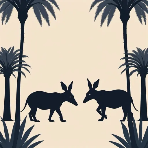 Prompt: Aardvark and pam trees minimalist style 