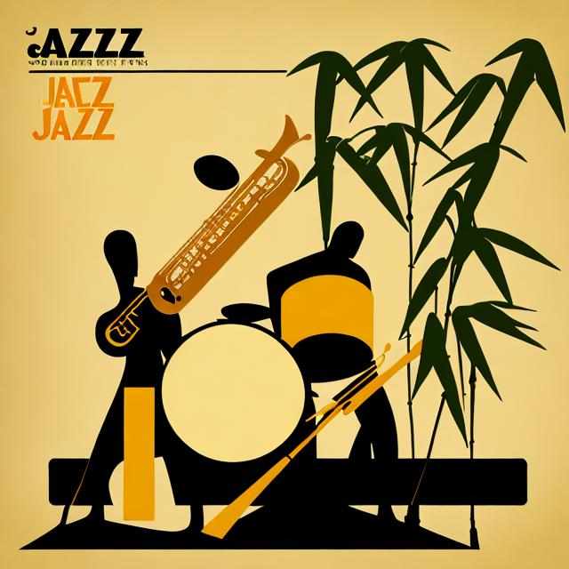 Prompt: jazz album cover with bamboo and instruments minimalist style
