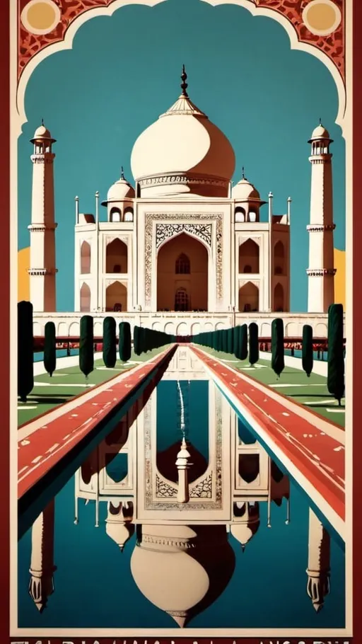 Prompt: taj mahal art deco travel poster
