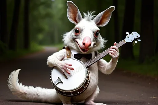 Prompt: Weird animal holding banjo