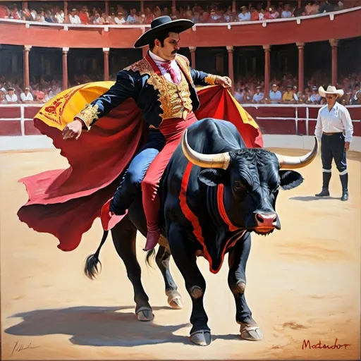 Prompt: bull fighting matador oil painting 
