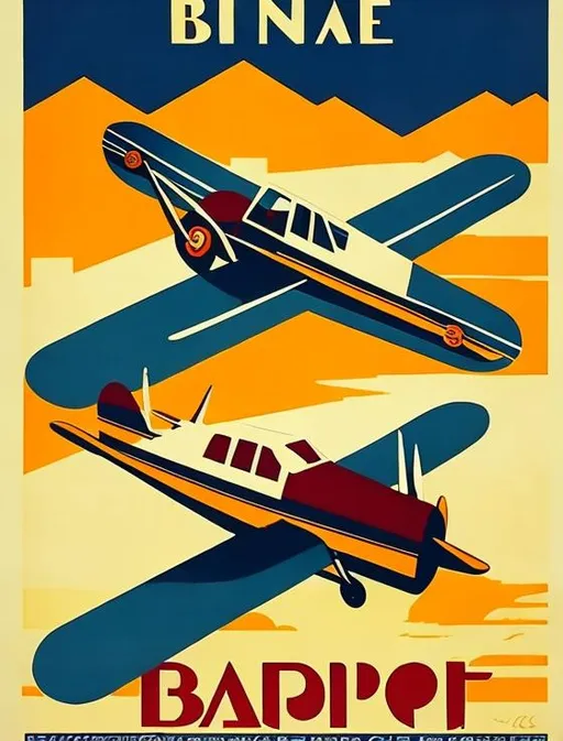 Prompt: Art deco travel poster with bi plane

