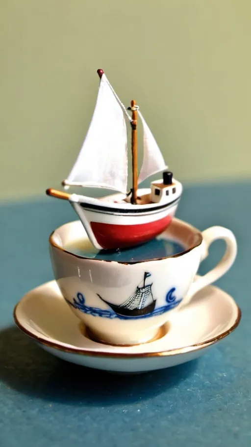 Prompt: Tiny ship in teacup 