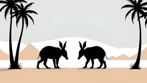 Prompt: aardvarks with palm trees minimalist