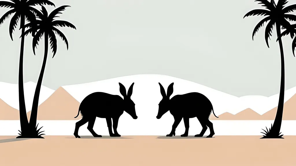 Prompt: aardvarks with palm trees minimalist