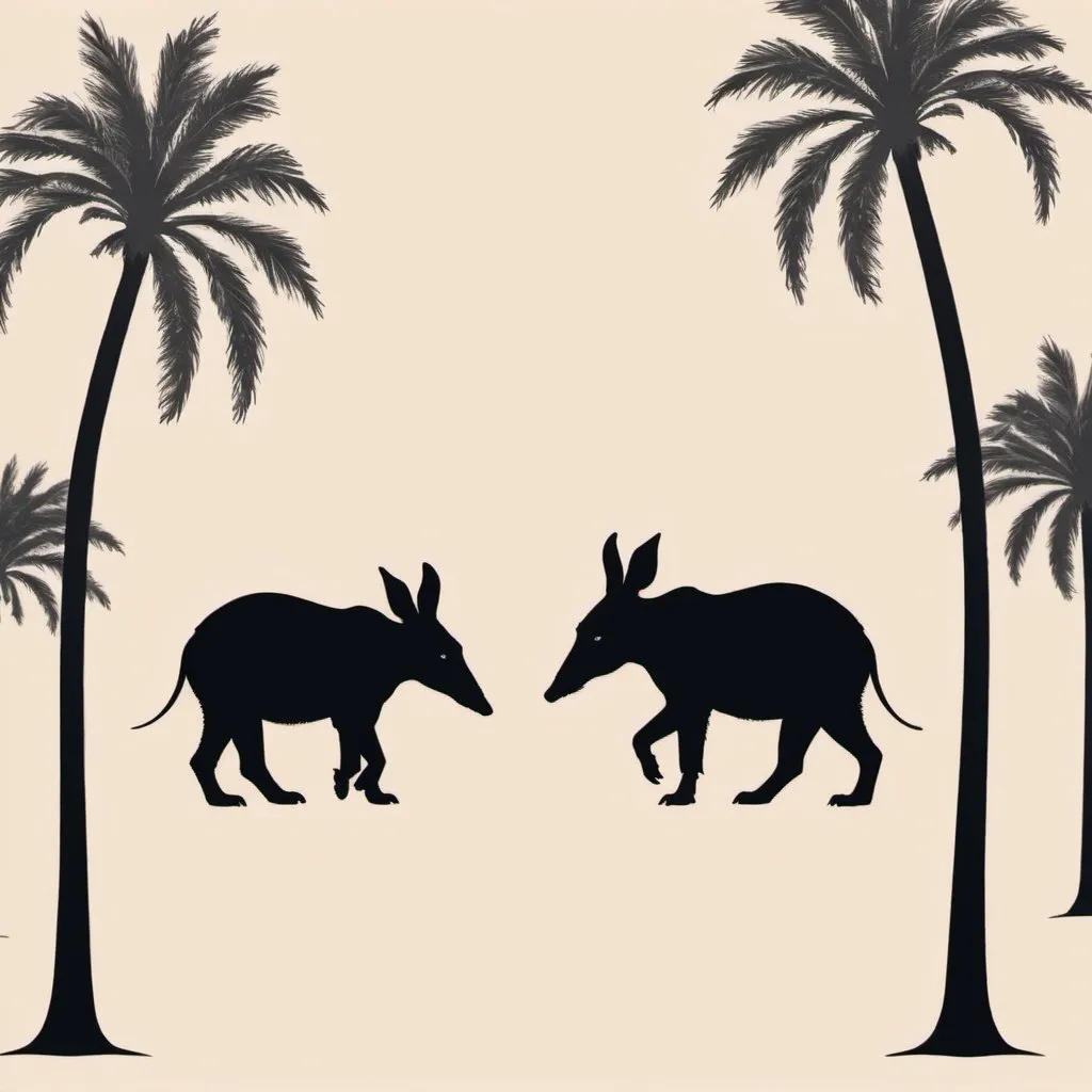 Prompt: Aardvark and pam trees minimalist style 