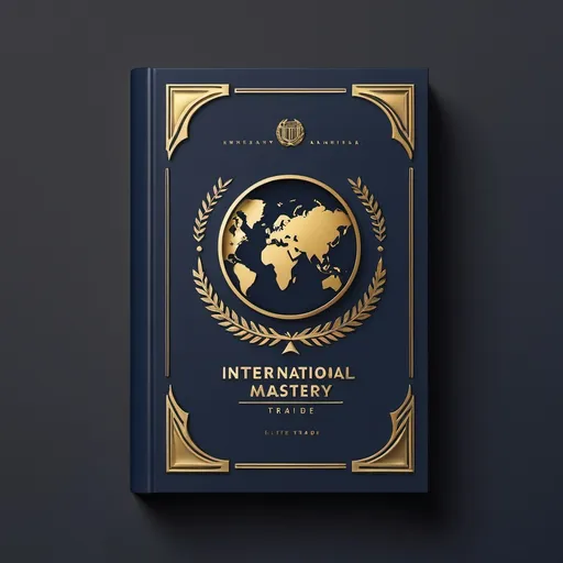 Prompt: "Design a minimalist, premium book cover for 'International Trade Mastery.' The cover should have a matte black or deep navy background with embossed gold lettering for the title. The typography should be bold, powerful, and modern, similar to financial or luxury brand designs.

The book should look like a restricted, elite trade manual—simple yet high-status. No generic trade symbols like ships or globes. Instead, subtly emboss a faint world trade route map in the background for depth.

Include a small, gold or silver holographic-style security emblem in the center, labeled 'Trade Authority Certified' to resemble a classified, high-value document.

The spine should have only the title in embossed gold. The back cover should be clean, with a single centered quote:
‘This is not a book. This is a trade weapon. If you don’t control your deals, someone else will.’

The overall feel should be exclusive, premium, and authoritative—like a secret playbook for high-level global trade. The book must feel like a luxury, high-finance product designed for serious professionals."*

