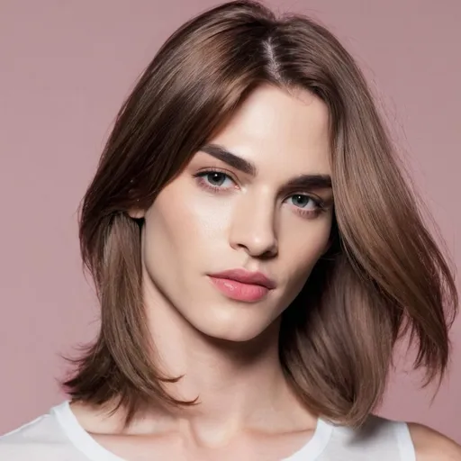 Prompt: A transgender model with shoulder length hair so you can’t decide if it’s male or female