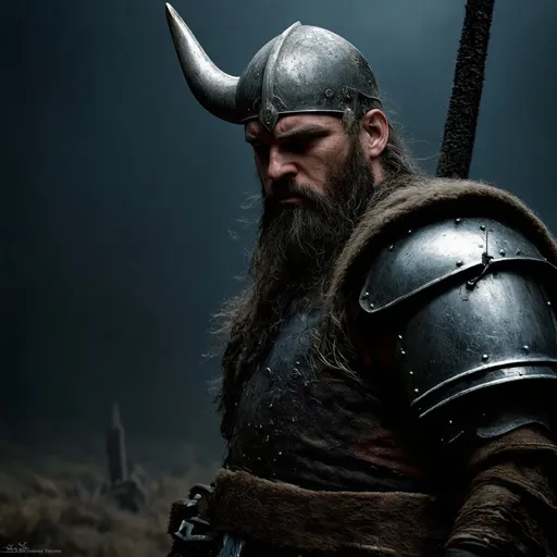 Prompt: A Viking warrior gazing into the darkness 