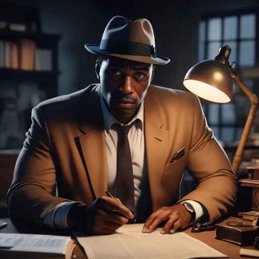 Prompt: African American Detective solving mysteries, 8k