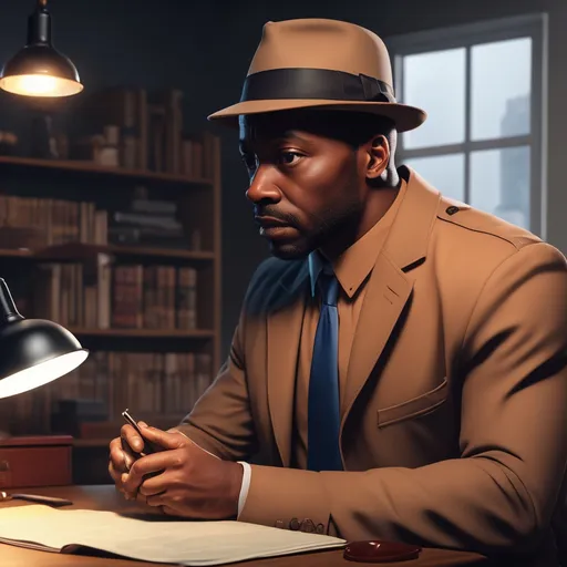 Prompt: African American Detective solving mysteries, 8k