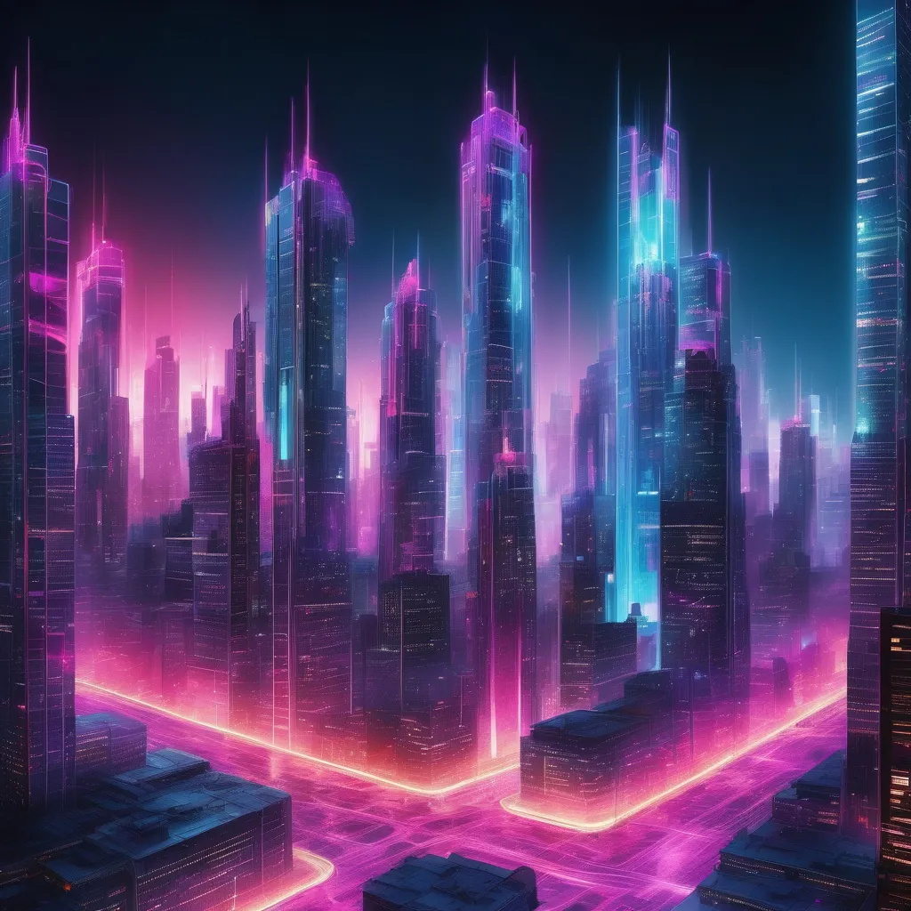 Architectural rendering of a city made of light, neo... | OpenArt