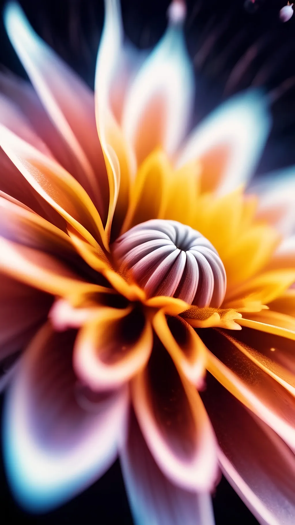 Prompt: Hot coffee disk florets emerging from the center of a flower, surreal digital art, high quality, dreamlike, steam rising from coffee disk florets, ethereal atmosphere, dreamy lighting, disk florets are a pool of hot coffee