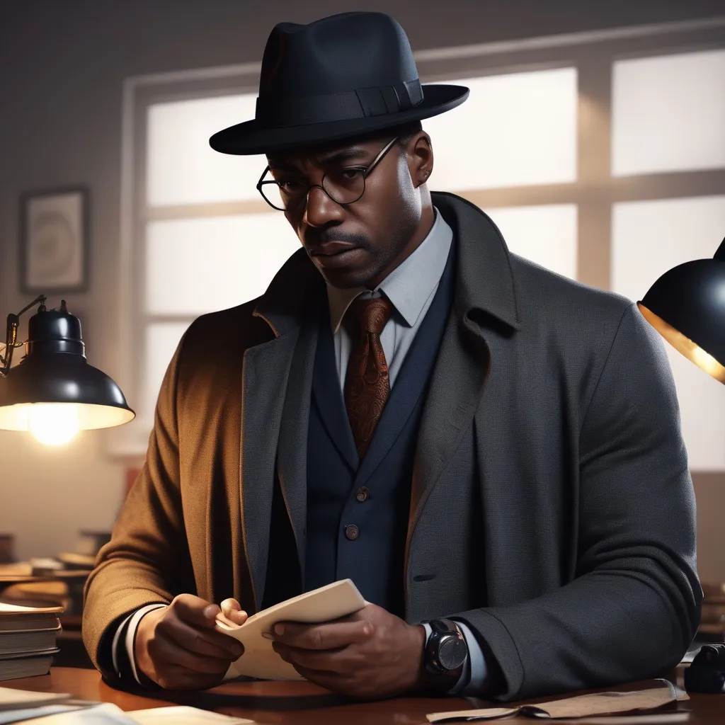 Prompt: African American Detective solving mysteries, 8k