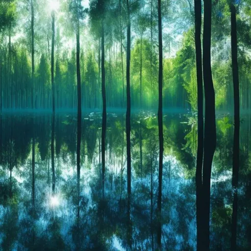 Prompt: Forest of trees made of water