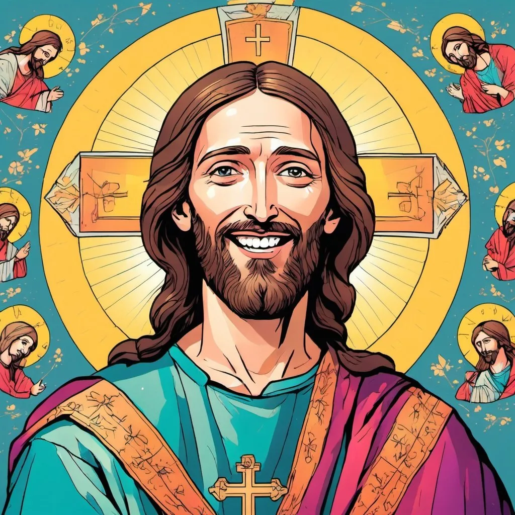 Prompt: The Chosen Jesus smiling, portayed as an orthodox icon