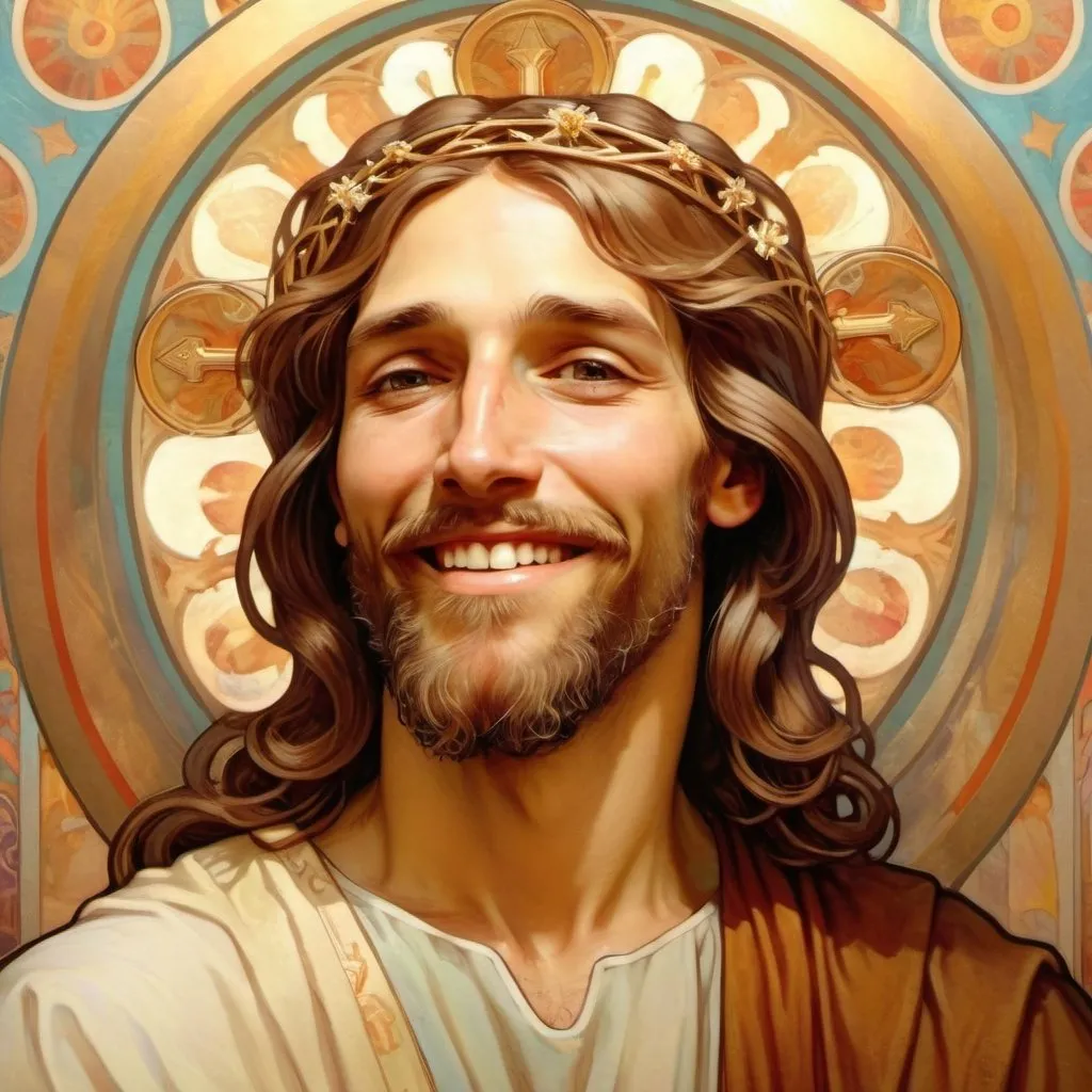 Prompt:  Jesus from the Chosen smiling, portayed as an orthodox icon