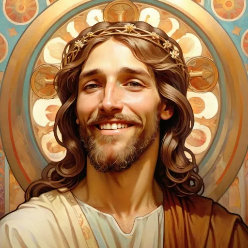 Prompt:  Jesus from the Chosen smiling, portayed as an orthodox icon