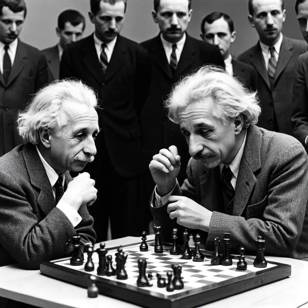 Prompt: Albert einstein playing chess with Bobby Fischer