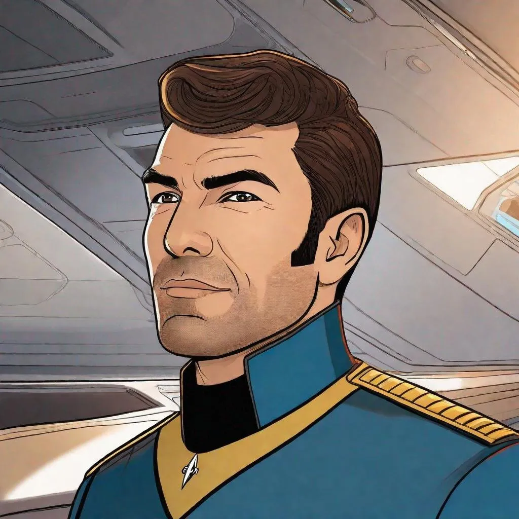 Prompt:  A 33 years old man Star Trek Officer beaming off the ship, Detailed, well draw face, Smooth skin. rpg art. Star trek art. 2d art. 2d, color drawing