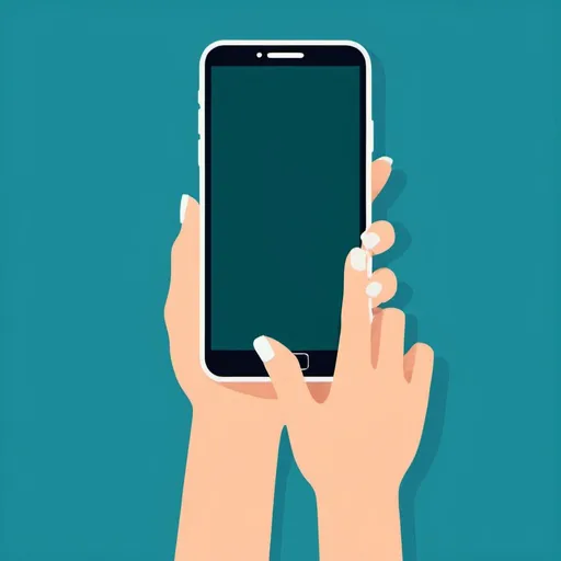 Prompt: Flat illustration the hand of a woman holding a smart phone, simple shapes, vector, minimalism