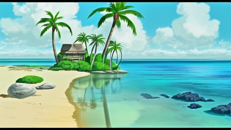 Prompt: “Create an image in the whimsical and detailed style characteristic of Studio Ghibli animations. The scene is of a serene seaside landscape. The beach is dotted with seashells and small rocks, and the sea extends out to the horizon, its surface sparkling under the sunlight. A few fluffy clouds dot the sky, and a gentle breeze stirs the palm trees lining the beach. The overall atmosphere is peaceful and inviting, capturing the magic and beauty of nature as often depicted in Studio Ghibli films.”