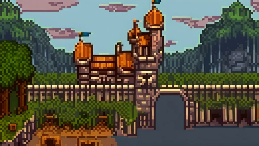 Prompt: a castle with a lot of towers and towers on it in the sky with a dark sky behind it, Cedric Peyravernay, gothic art, dark souls. Pixel art please, stardew valley type