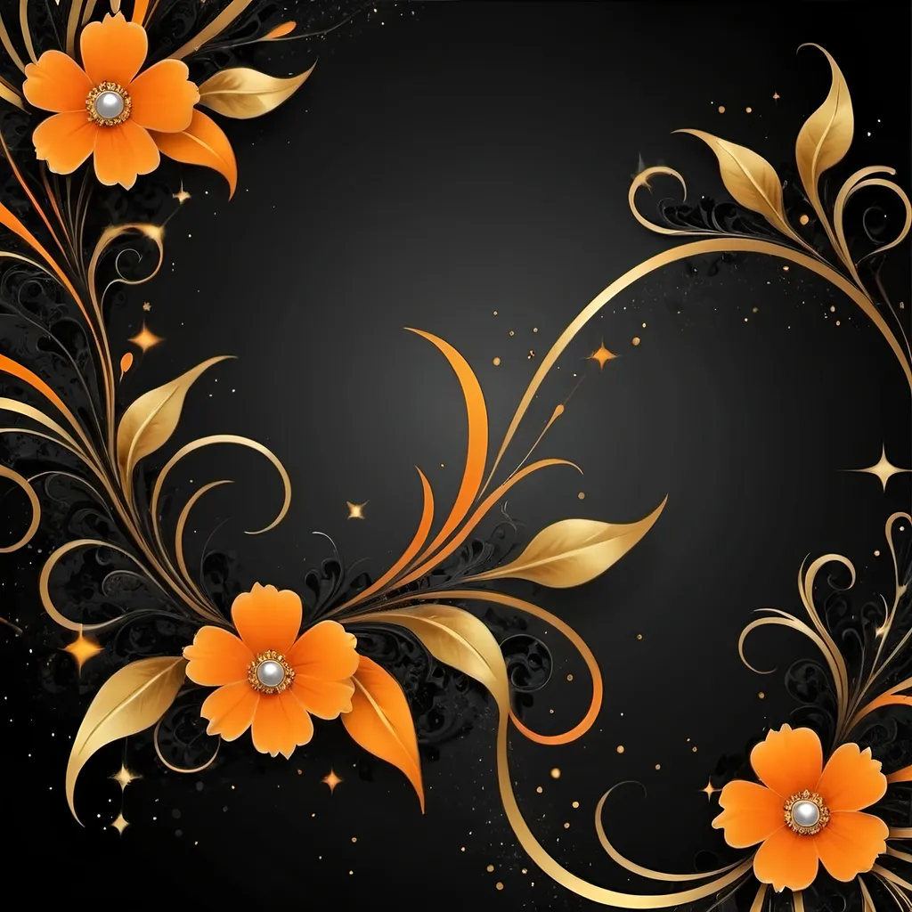 Prompt: a facncy background, with black, orange, and gold is the main color, adding some sparklings, elegent style