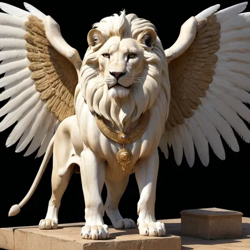 Prompt: Bahlahl was of African royalty From the time before slavery he changed into a brilliant white lion with very large wings
