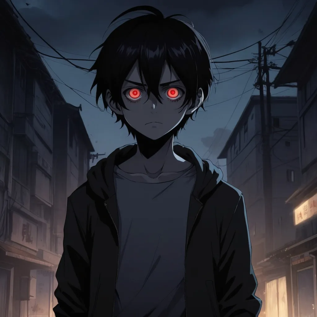 Prompt: 2d dark j horror anime style, boy, anime scene
