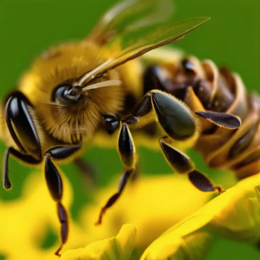 Prompt: a bee is sitting on a flower with its wings spread out and eyes closed, with a green background, Christopher Williams, les automatistes, hi - fructose, a microscopic photo