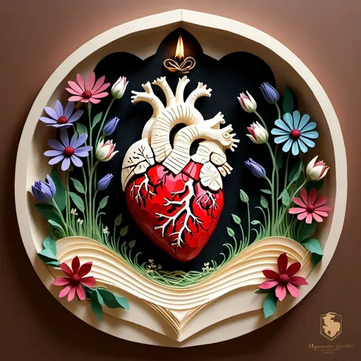 Prompt: An anitomical human heart with flowers sprouting from it.
