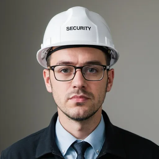 Prompt: man with glasses and a security hat