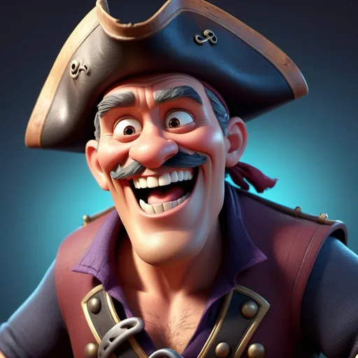 Prompt: Disney pixar character, 3d render style, old pirate evil laugh, cinematic colors