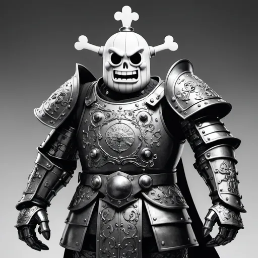 Prompt: Kentaro Miura a japanese manga artist who created the series "Bezerk" redesigns Spongebob in medieval bezerk armor black and white anime style