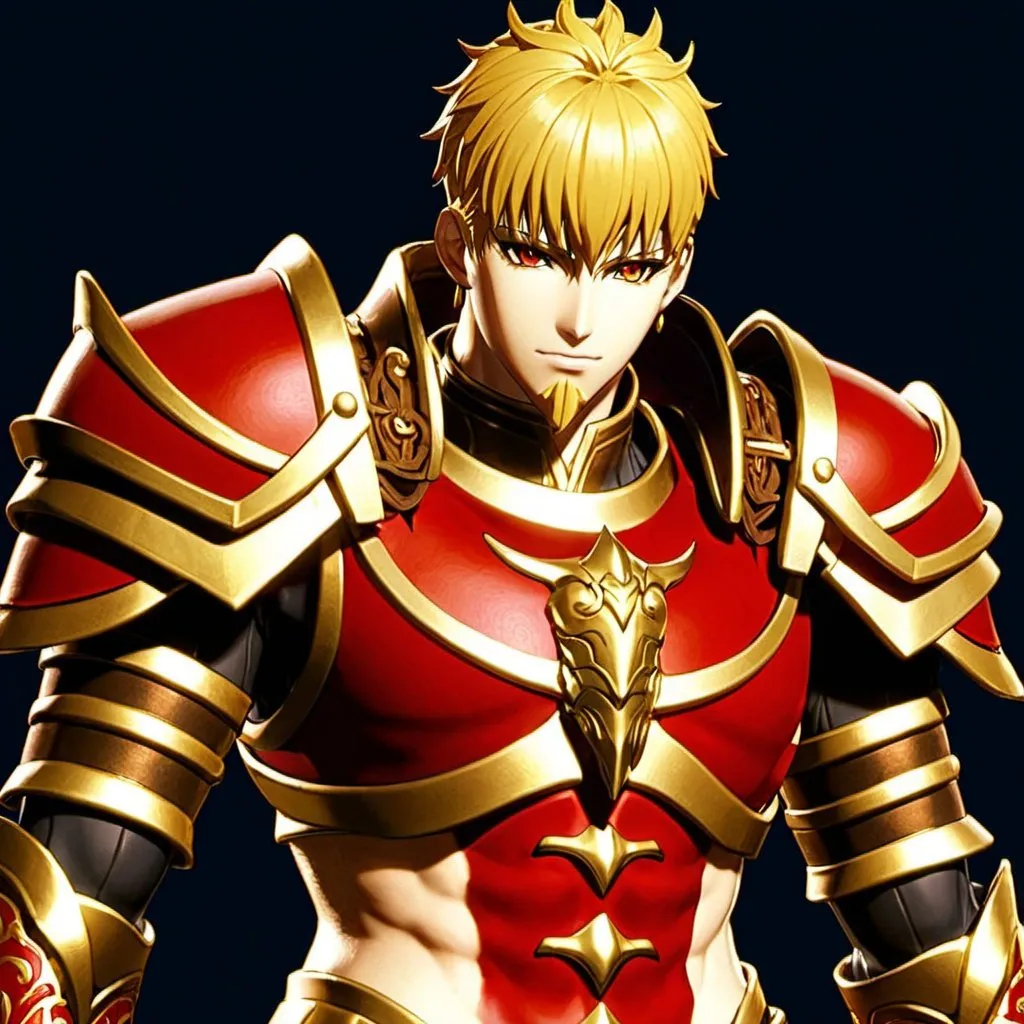 Prompt: Gilgamesh from Fate,red and gold armor,