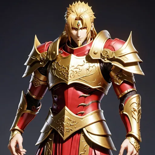 Prompt: Gilgamesh from Fate,red and gold armor,