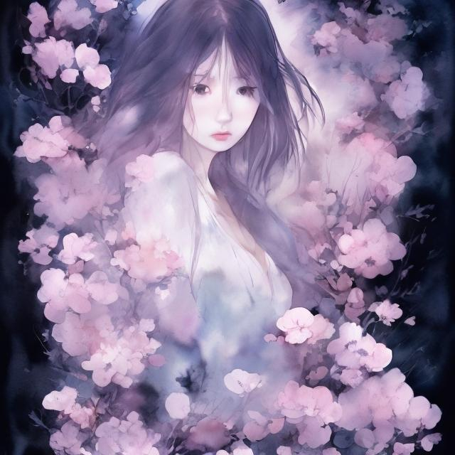 Prompt: Boatful blossom goddess, Chinese style veiling skirt, half body shot, cherry blossom scene, watercolor painting, pink color palettes, stunning, fantasy, unreal engine, cinematic lighting, mist, high quality, watercolor, Chinese style, floral, mystical, ethereal, detailed, goddess, half body shot, unreal, dramatic, misty lighting, cinematic, pink tones