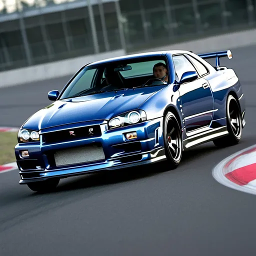 Prompt: The Nissan Skyline GT-R R34 is a legendary performance car with many advanced features, including: 
 
Engine: A 2.6-liter twin-turbocharged inline-six engine with 280 horsepower 
 
Suspension: Four-wheel independent suspension with front and rear stabilizer bars 
 
Brakes: Brembo 4-piston calipers with 324mm front rotors and 300mm rear rotors 
 
All-wheel drive: ATTESA E-TS (Advanced Total Traction Engineering System for All-Terrain with Electronic Torque Split) 
 
Other features: Super-HICAS four-wheel steer, limited-slip diff at either end, and six-speed manual 
 
Dimensions: Overall length 4,600mm, width 1,780mm, height 1,360mm, wheelbase 2,665mm, tread (front/rear) 1,480/1,490mm, curb weight 1,560kg 
 
Tires: 245/40ZR18