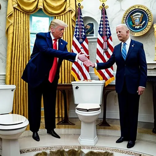 Prompt: trump and Biden declaring war on skibidi toilet


