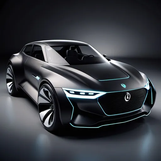 Prompt: A 3D render of a concept car design featuring the looks of a 2024 concept car. The car is viewed from the passenger side and is painted in Mythos black metallic. 
The hood brand logo shows a round shield image with the inital L I prominently displayed on the front. The headlights are neon white. The license plate displays "L&I". 
The image is ultra-high-detailed, glossy, and shiny. 
The car has modifications such as shiny glossy add-ons.The hood has an stallion embossed on it and is raised 4 inches with air vents. With ground effects.The quarter panels are protruding by 5 inches.
Photorealistic. No lettering on the windshield.